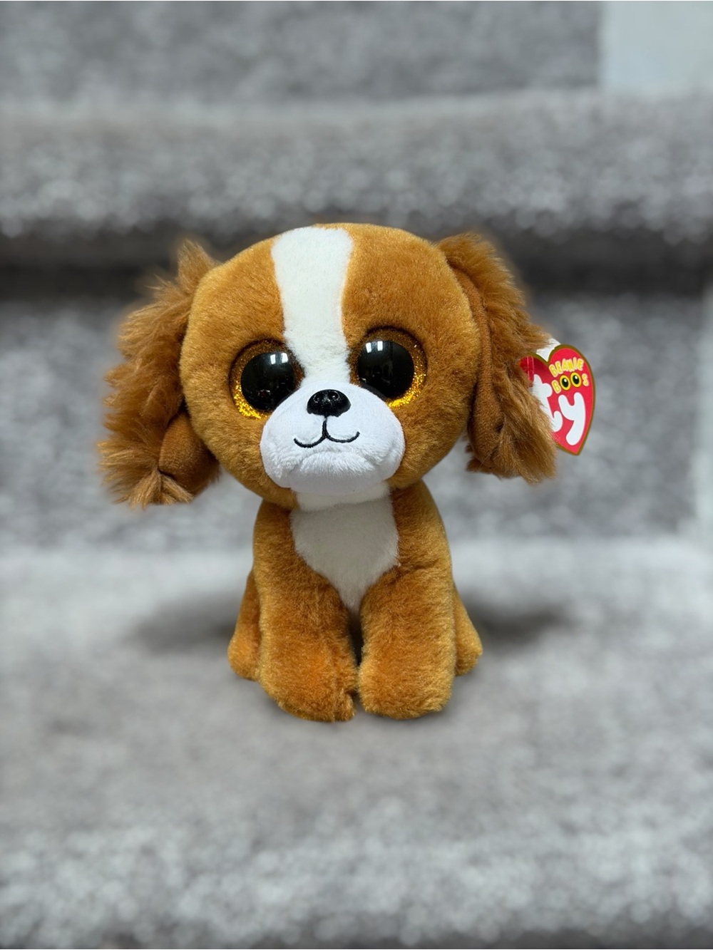 MWMT Ty Beanie Boos Tala Brown White Puppy Dog Plush Stuffed Animal Glitter Eyes